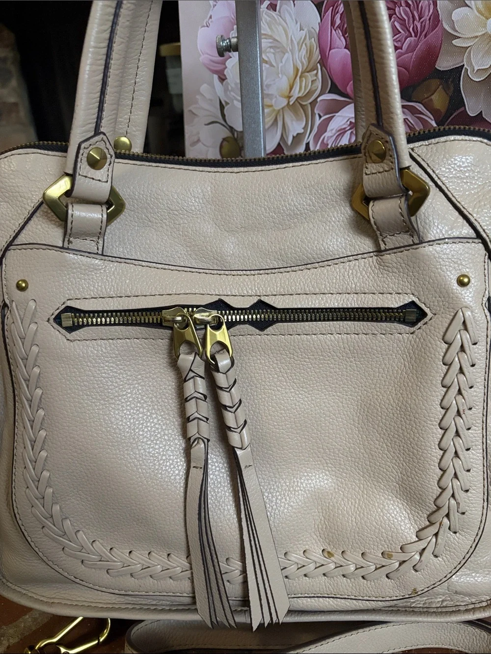 orYANY Cream Leather Shoulder Bag with Gold Hardware